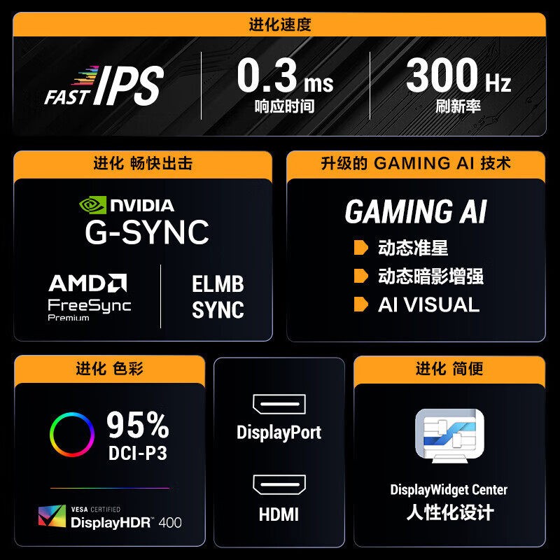 华硕 TUF战杀VG27AQM5A 27英寸2K 300Hz 0.3ms低延迟IPS电竞显示器