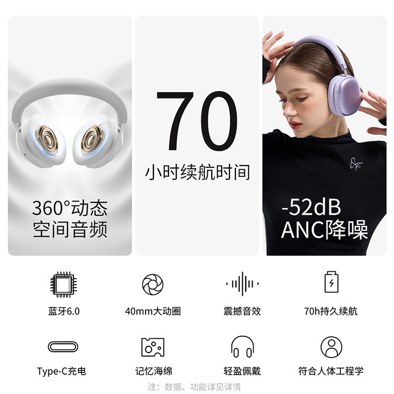 熙彼儿 Y9头戴式耳机主动降噪蓝牙无线游戏电竞耳麦2025