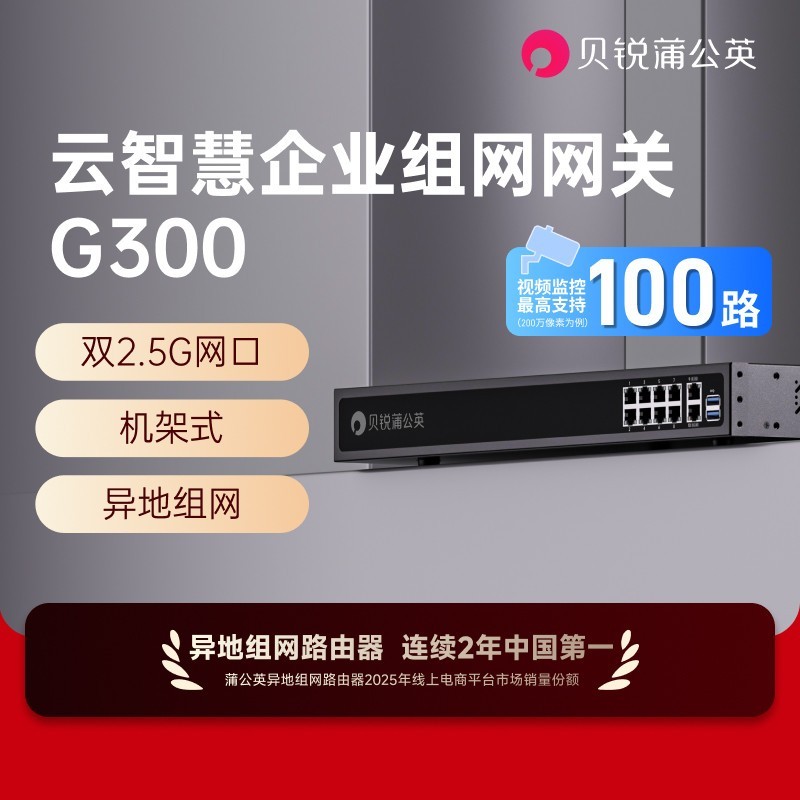 蒲公英企业级路由器G300双WAN口2.5G异地组网内网穿透NAS千兆10口多网口USB机架式远程PLC调试工业视频监控