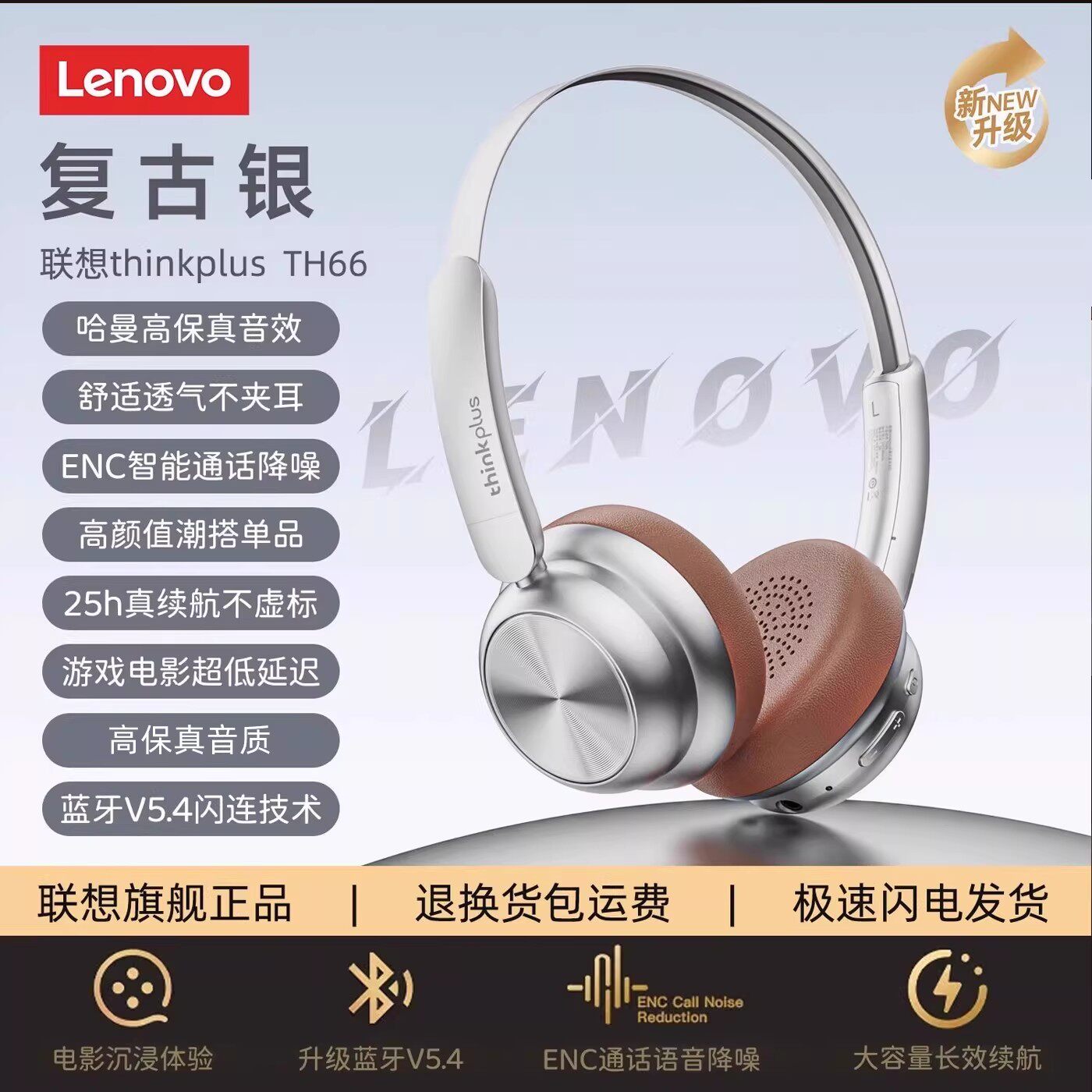 thinkplus 联想TH66复古穿搭头戴式耳机OOTD美拉德风无线蓝牙降噪2026新款
