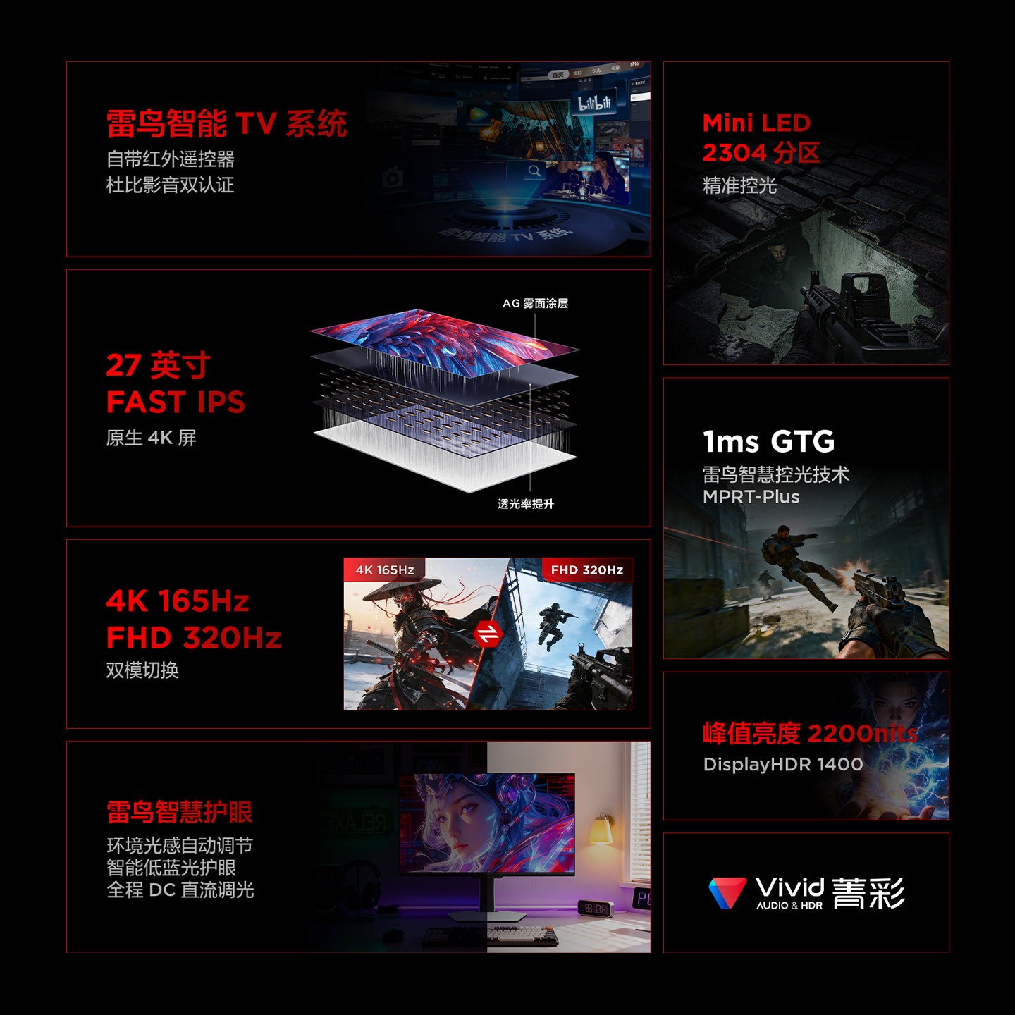 雷鸟 U8 27英寸 QD-MiniLED 4K165Hz 电竞显示器