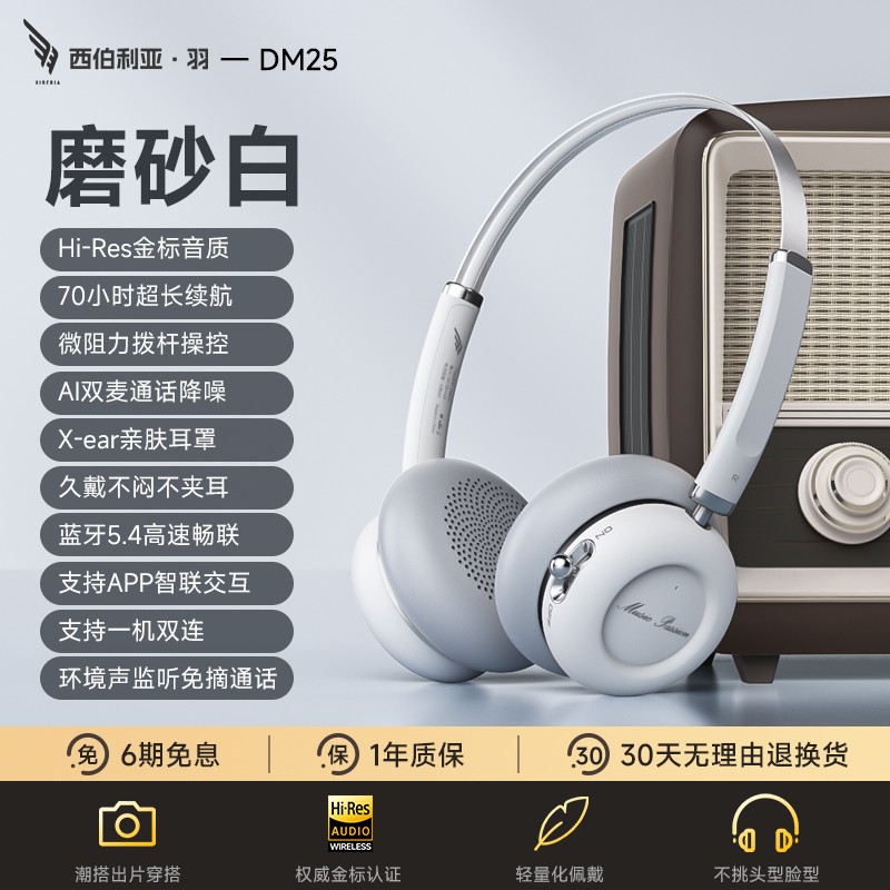 西伯利亚 羽DM25复古头戴式耳机运动蓝牙无线女生2025新款