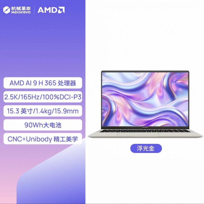 机械革命 星耀15 15.3英寸轻薄笔记本电脑 浮光金（AI 9 H 365、2.5K 165Hz、32G、1T SSD）