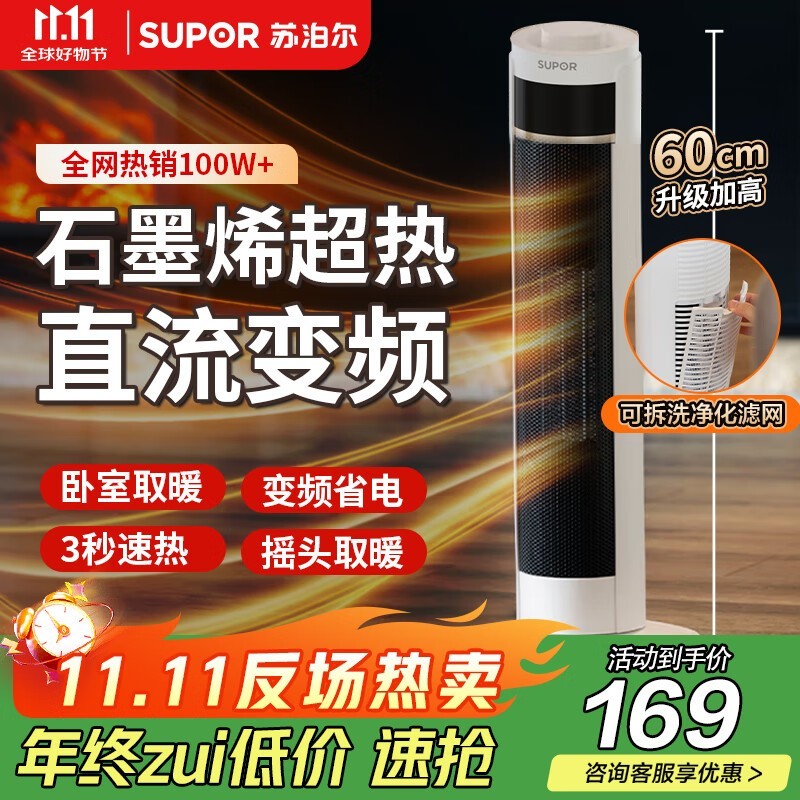 苏泊尔PC202A - 20塔式暖风机,到手仅198.82元!