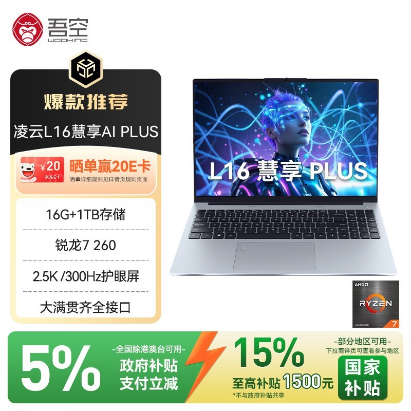 吾空 凌云L16(锐龙 7 260/16GB/1TB)