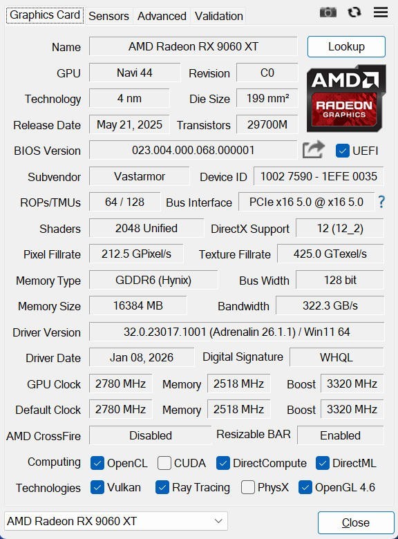 ���VASTARMOR RX 9060 XT 16GB�Ͻ���Կ����⣺16G���Դ�������Ϸ������ѡ