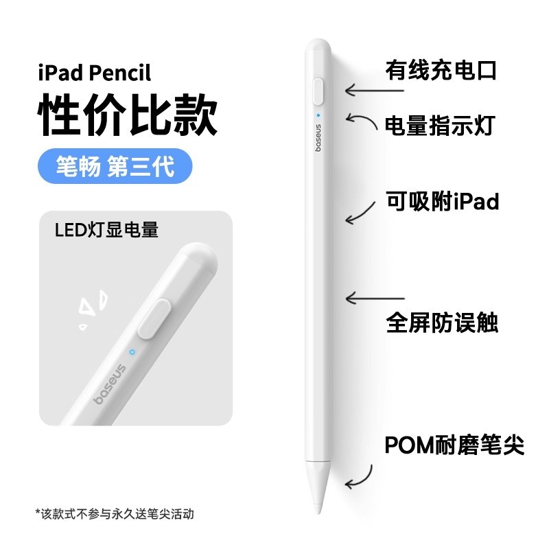 倍思 applepencil电容笔ipad触控笔 标准版 type c