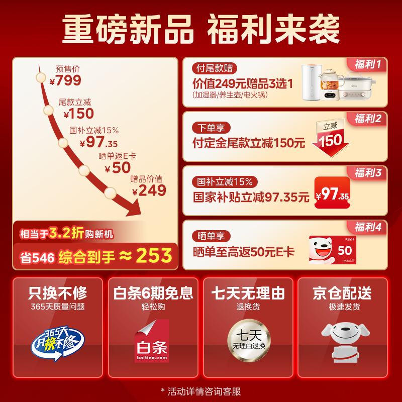 美的6L空气炸锅京东促销,低至463元