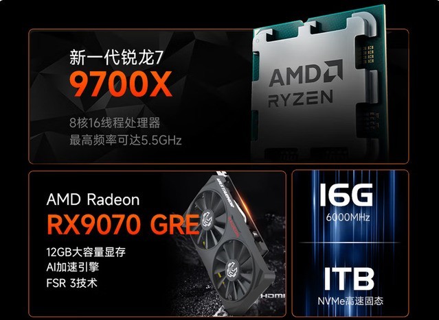 开学季装机优选!锐龙7 9700X搭配RX 9070GRE游戏生产力两手抓