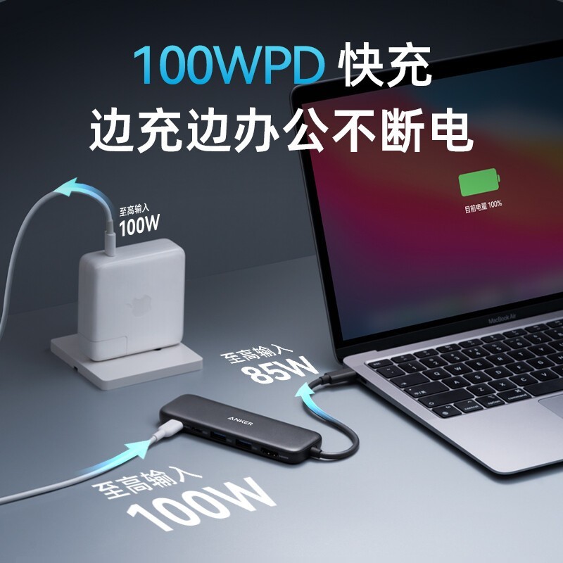 Anker 多功能拓展坞专业级笔记本扩展坞适用于Macbook电脑Pro转换器HDMI高清双屏4K接口typecPD供电转接头