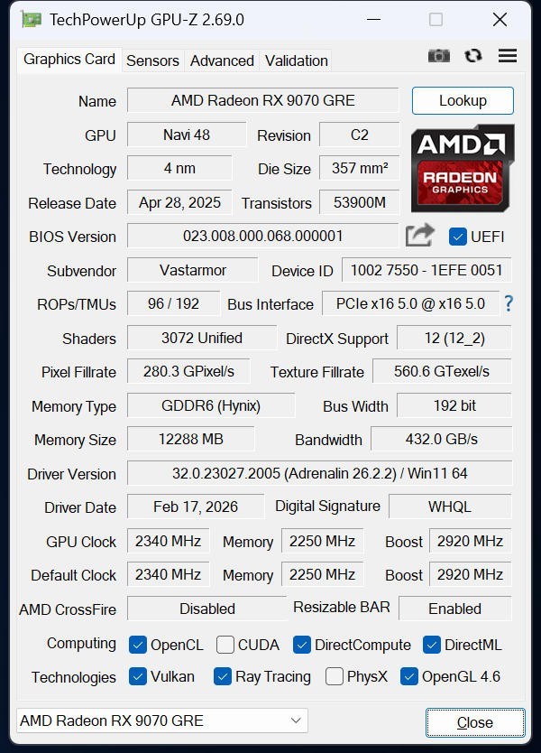 瀚铠RX 9070 GRE 12GB OC合金显卡评测 2K游戏爽玩
