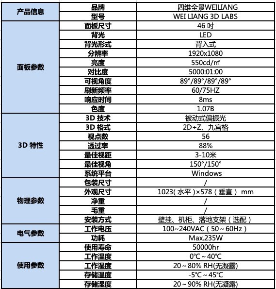 尉亮3D屏被动式偏振光立体屏VR 3D46寸被动光3D显示器拼接3D显示器