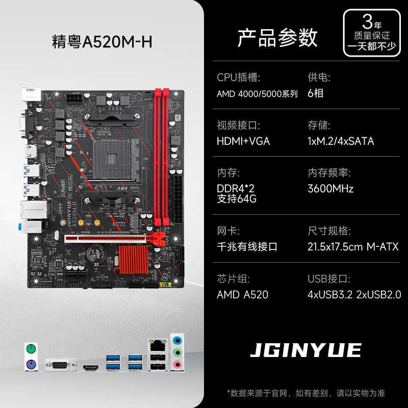 精粤 JINGYUE B350M-TIV2.0版本 支持AM4 12345代