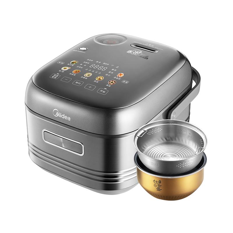 88VIP：美的 电饭煲电饭锅 纯钛0涂层 稻香4升3-8人无涂层 1300W花瓣IH加热 赤炎双热源MB-HS412加赠电磁炉