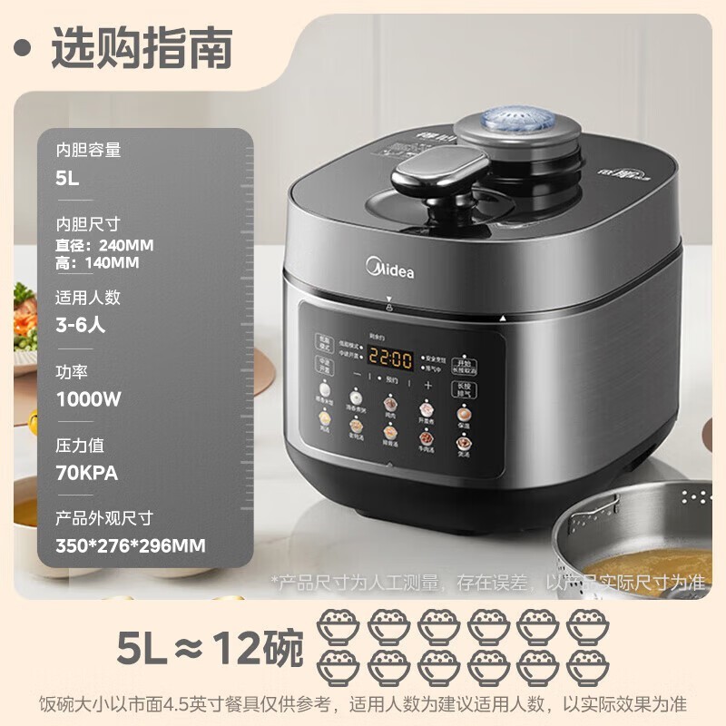 美的5L电压力锅391元