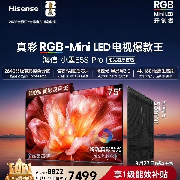 海信 小墨系列 RGB-MiniLED电视小墨75E5S Pro 玲珑真彩背光 墨晶屏