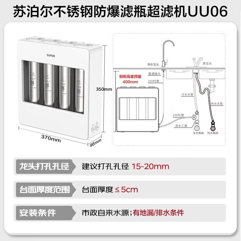 苏泊尔SJU - D1净水器优惠来袭,低至393元