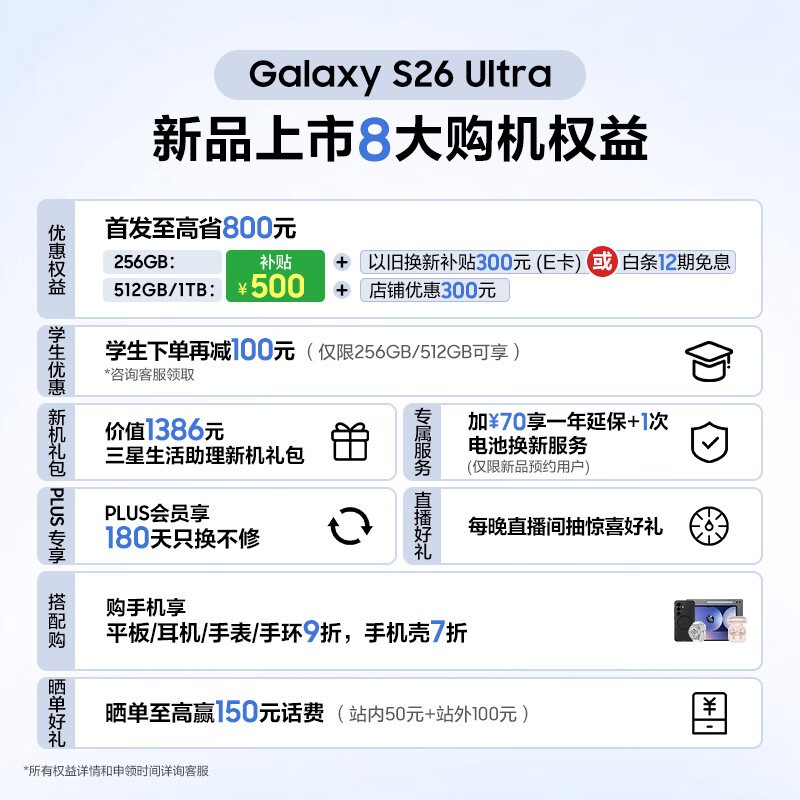三星Galaxy S26 Ultra 5G绯霞金直降1000元