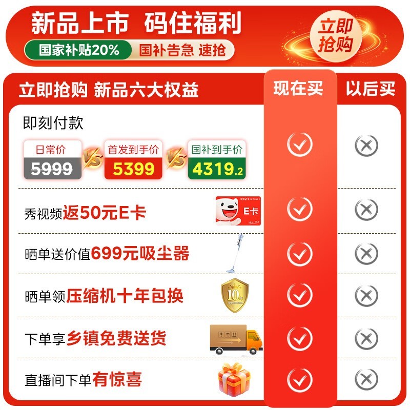 美的503超薄平嵌冰箱仅3816元