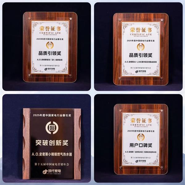 A.0.史密斯以硬核科技定义行业新高度,四项大奖领跑2025“磐石奖”