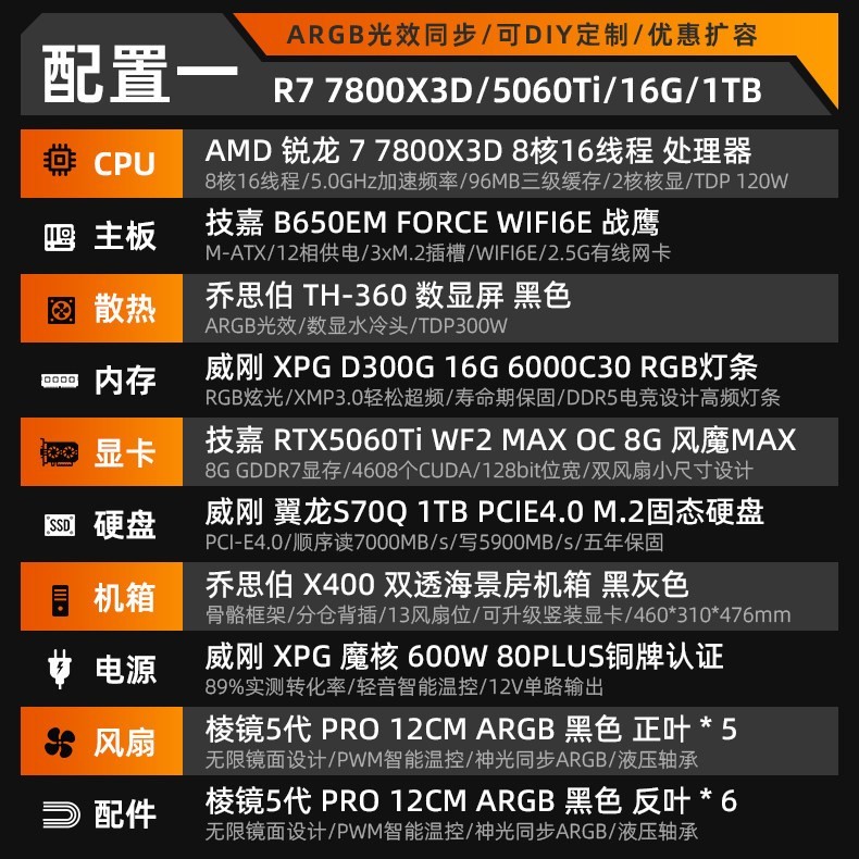 XPG 顺丰/免息乔思伯X400丨9800X3D/9950X3D+技嘉5090D/5080/5070Ti旗舰台式组装电脑主机游戏整机