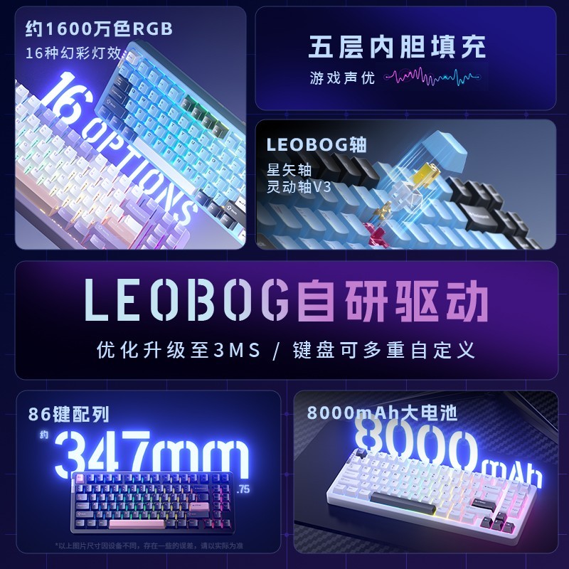 LEOBOG Hi86铝坨坨机械键盘75%配列Gasket客制化无线三模蓝牙有线