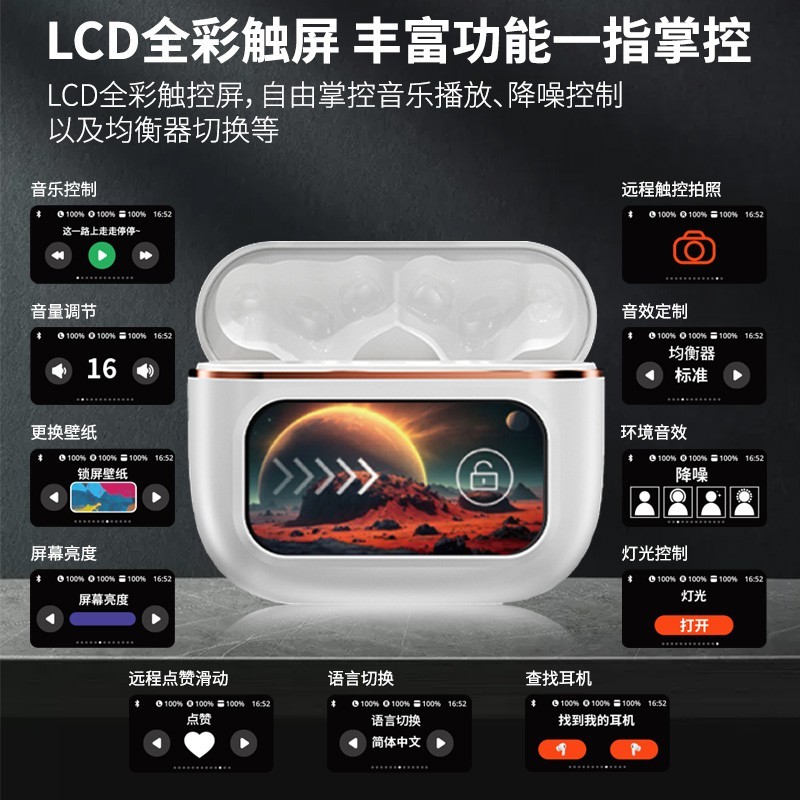 Nakamichi 中道主动降噪通话降噪蓝牙耳机LCD全彩智慧屏FineLifeG6