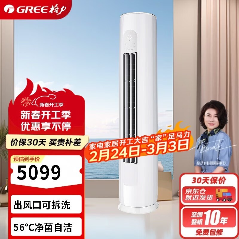 格力（GREE）2匹 天仪 新一级能效 变频冷暖 净菌自洁 纯铜管立柜式空调柜机 KFR-50LW/(50504)FNhAa-B1