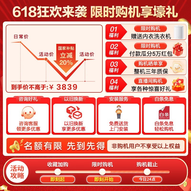 小天鹅小乌梅3.0滚筒洗衣机低至3281元