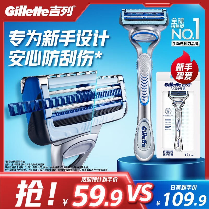 Gillette吉列云感刮胡刀京东优惠价21.16元