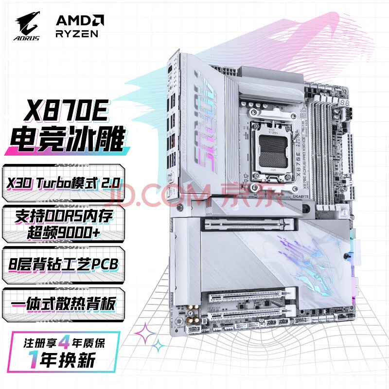 技嘉(GIGABYTE)电竞冰雕X870E AORUS PRO X3D ICE主板DDR5支持AMD CPU AM5 9700X 9950X 9900X 9600X
