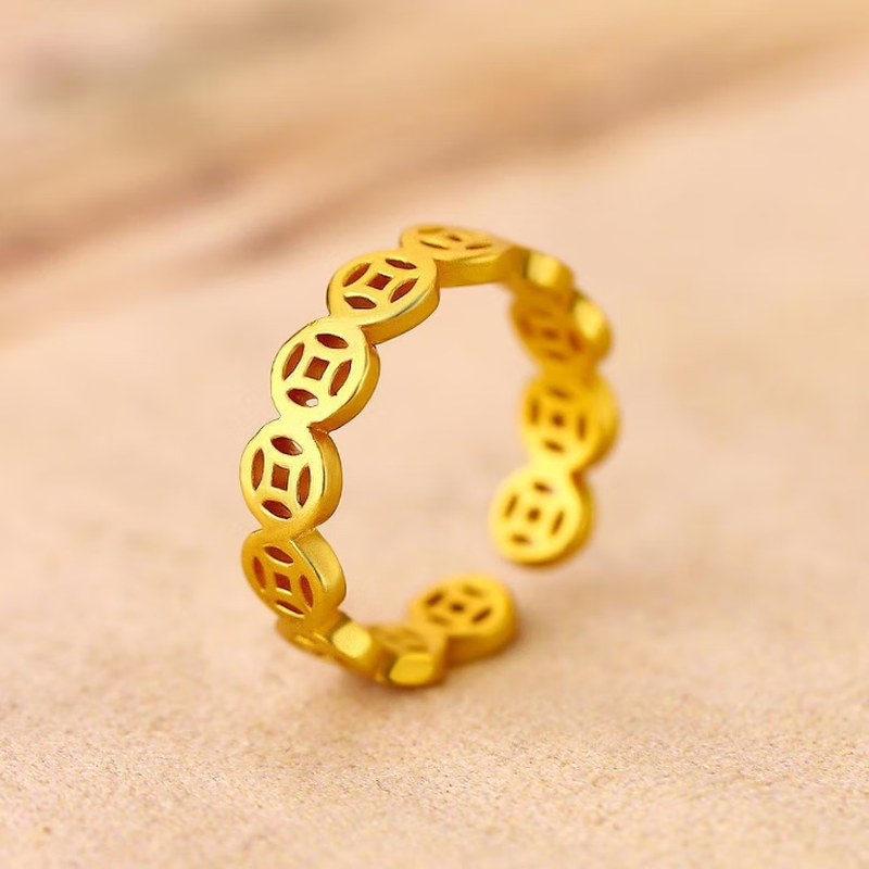 爆款镂空铜钱金戒指,活口可调节,仅39.9元速抢!