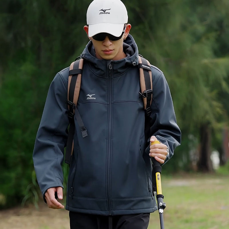 美津浓 户外软壳衣 加绒夹克秋冬款防水登山冲锋外套