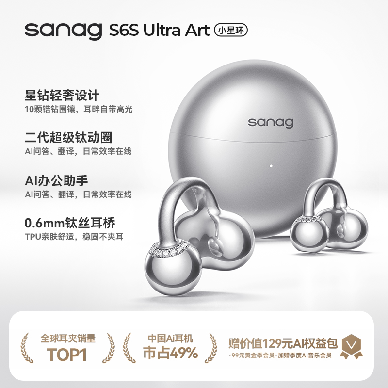 塞那 S6SUltra小星环蓝牙耳机无线耳夹式气骨传导运动2026新款翻译