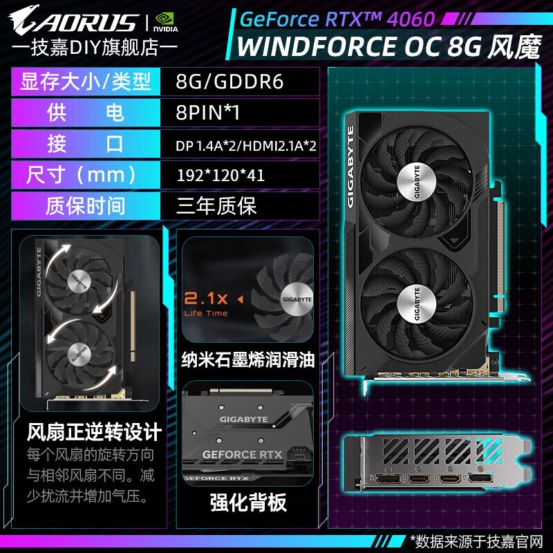 技嘉RTX4060显卡限时特惠2499元