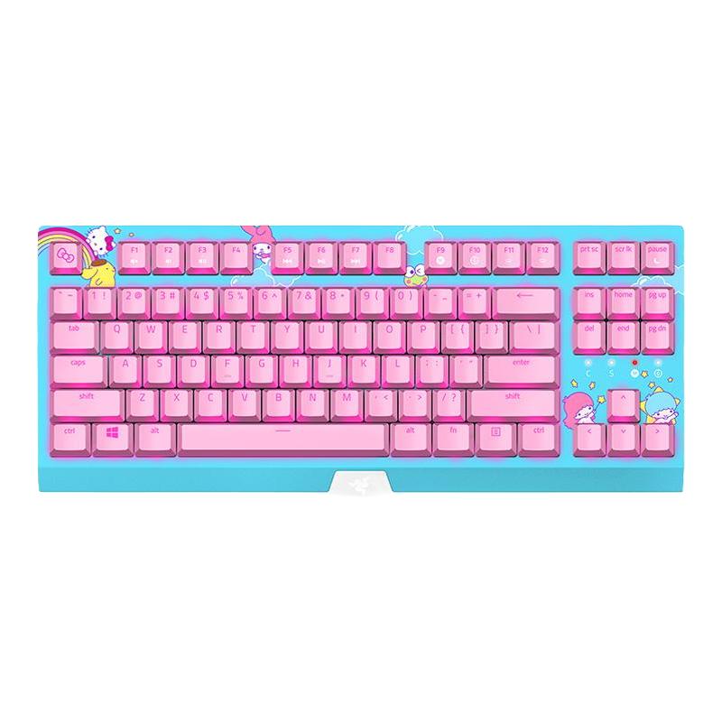 雷蛇 Hello Kitty 87键 有线机械键盘 粉色 雷蛇绿轴 单光