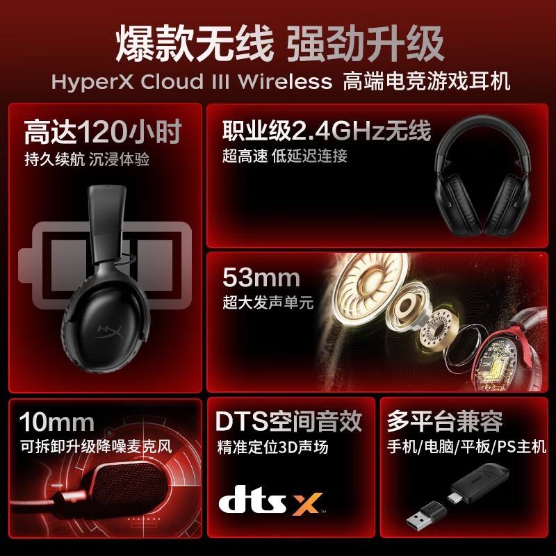HYPERX Cloud Ⅲ 飓风3游戏耳机限时特惠
