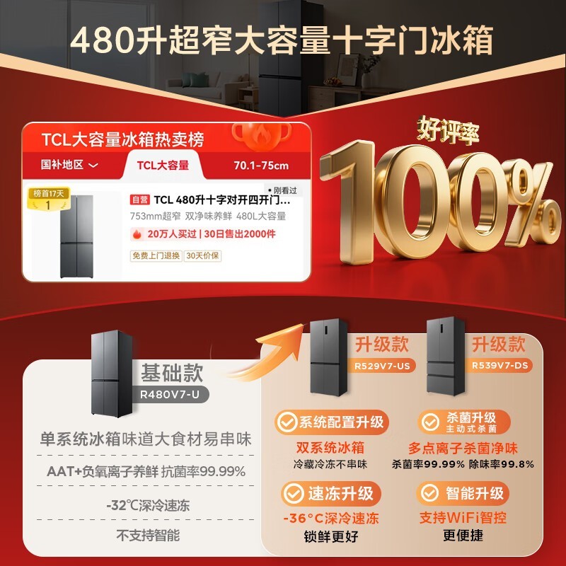 TCL 480L风冷冰箱到手1698