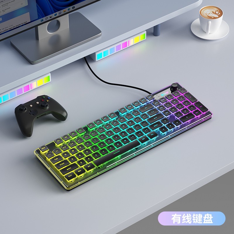 航世 BOW 有线键盘机械手感背光笔记本台式电脑通用打字办公静音