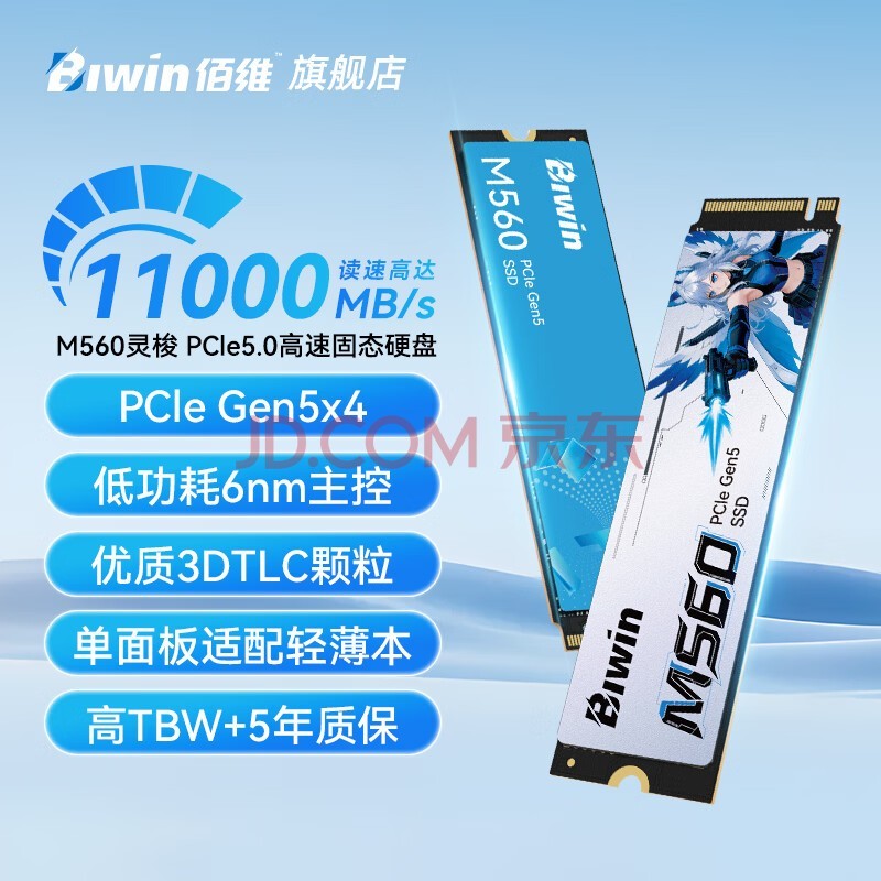 佰维（BIWIN）M560系列 2TB SSD固态硬盘M.2接口(NVMe协议) PCIe5.0读速11000MB/s AI PC电脑存储 【M560 】PCIe5.0智能缓存 2TB