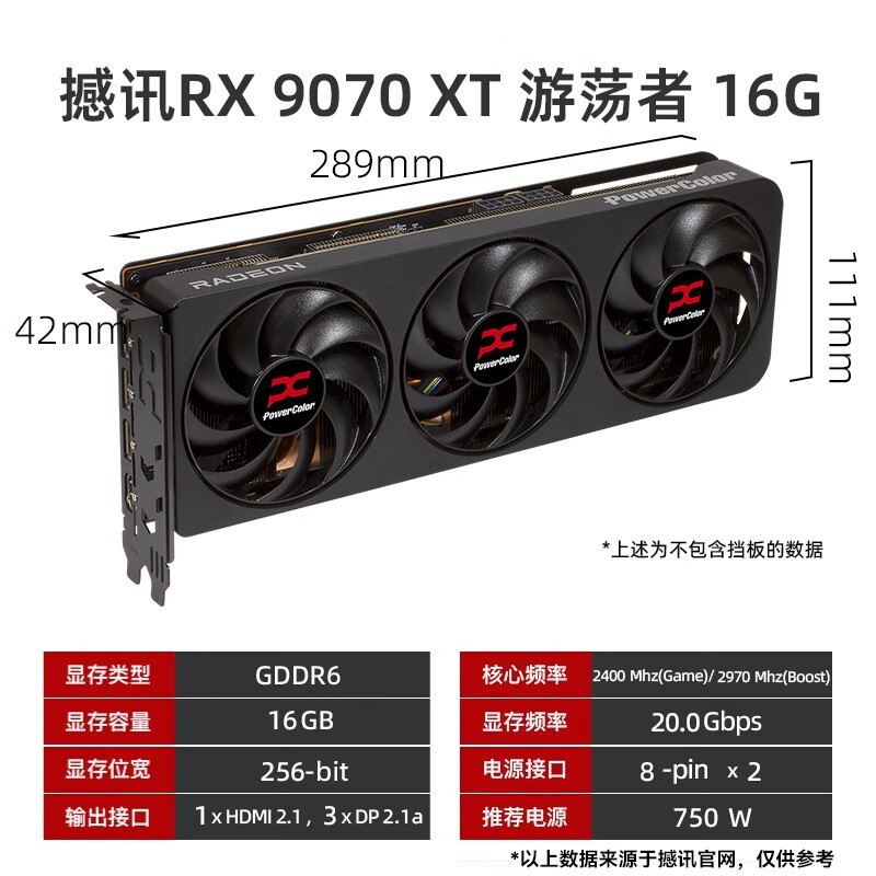 撼讯RX 9070 XT游荡者显卡4711元