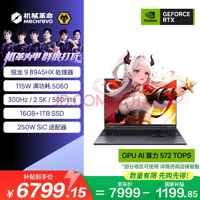 机械革命【国家补贴】蛟龙16Pro 2025 16英寸游戏电竞笔记本电脑(R9-8945HX 16G 1T RTX5060 300HZ 灰)