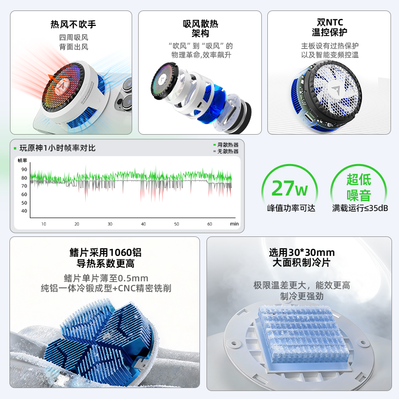 PIVA X30磁吸手机散热器 半导体吸风散热低噪音游戏直播平板降温神器一加苹果17小米红魔