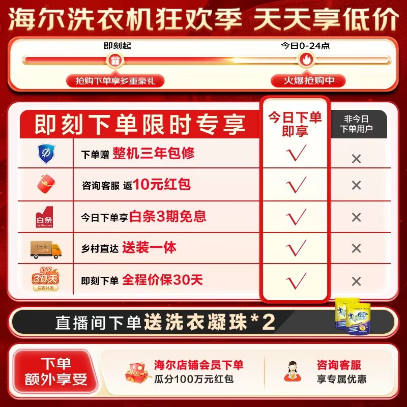 海尔8kg波轮洗衣机600元抢
