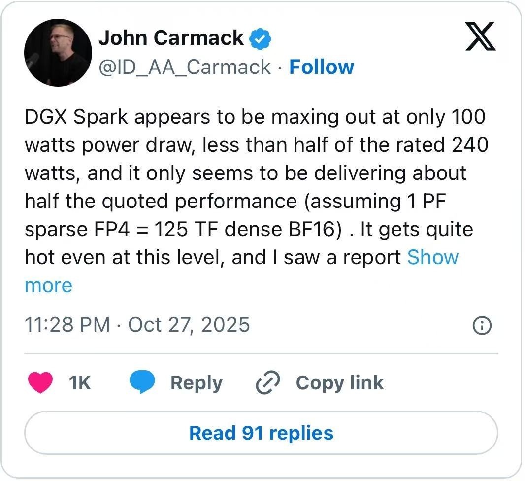 前Oculus VR CTO怒喷NVIDIA DGX Spark?性能虚标 价格离谱