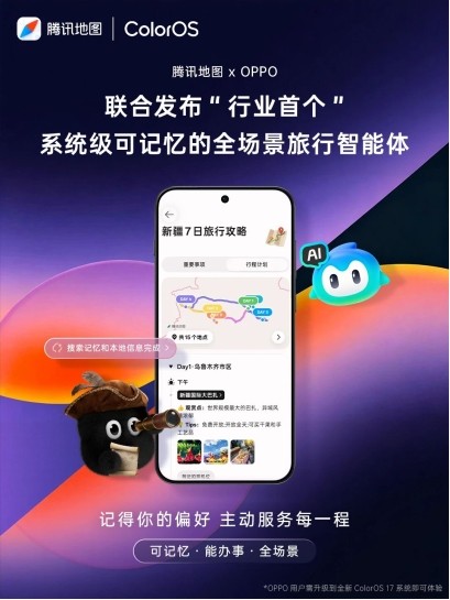 腾讯地图携手OPPO共创“1+N”智能体协作模式,推出全场景旅行智能体