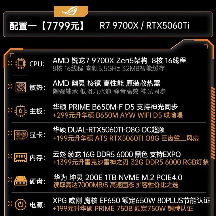 华硕ROG全家桶台式主机7999元