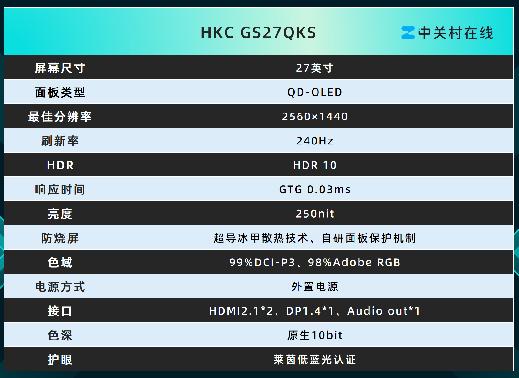HKC GS27QKS显示器评测:1999元!2K@240Hz的QD-OLED显示器抱回家