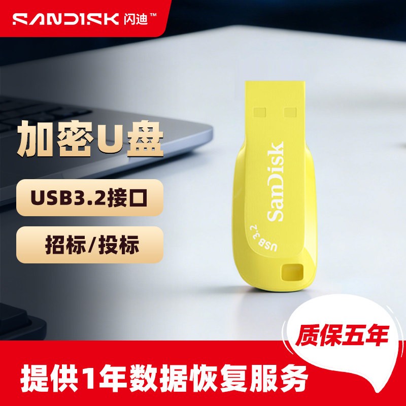 闪迪 USB3.2 U盘密码CZ410酷邃读速100MB/s小巧办公