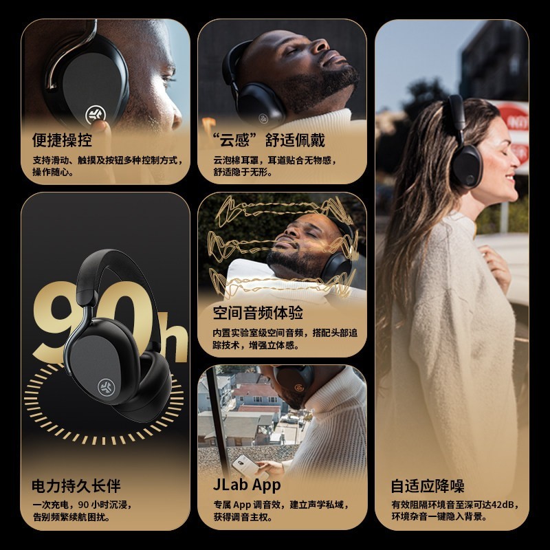 JLAB Epic Lux Lab 旗舰级头戴式无线主动降噪蓝牙耳机耳麦